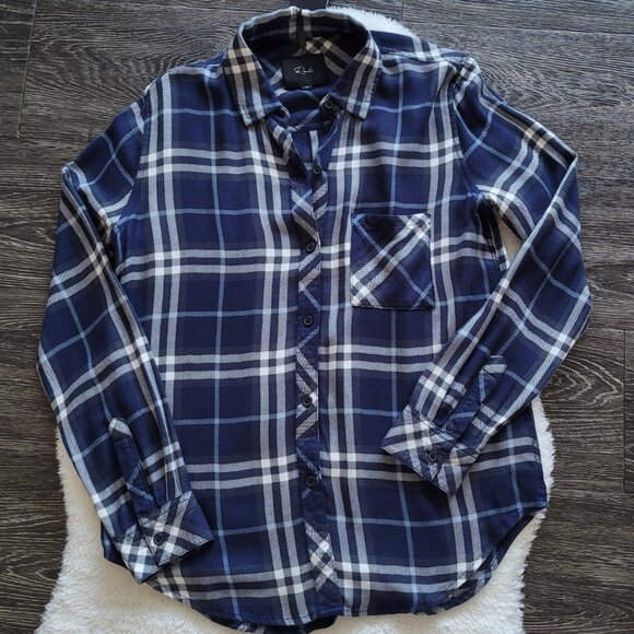 NWT Rails Hunter Plaid Flannel Button Down Oversized Fit In Navy/Sky/Coal Sz XS - Picture 10 of 14